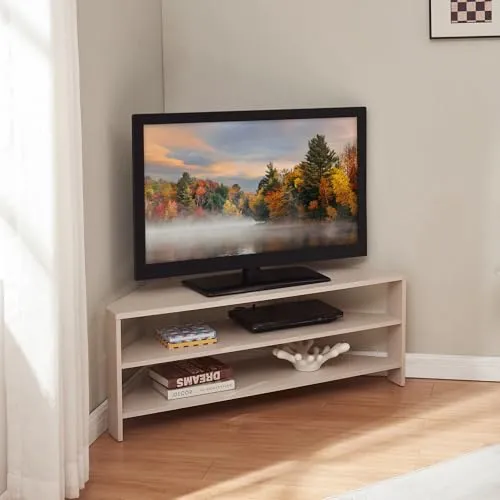 [en.casa] TV Lowboard Berg - Modernes Fernsehregal für jedes Wohnzimmer - Stylisches TV-Lowboard mit abgeschrägten Ecken: Ideal für Zimmerecken, bietet Platz für Mediengeräte und sorgt für Ordnung mit offener Rückwand. Pflegeleicht und stabil – perfekt für jedes Zuhause.