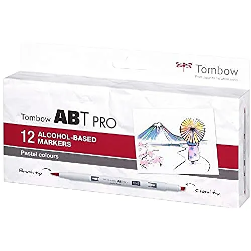 Tombow ABTP-12P-2 Alkoholmarker - zwei Spitzen für präzises Zeichnen, ideal für Illustrationen und Modedesign in Pastellfarben