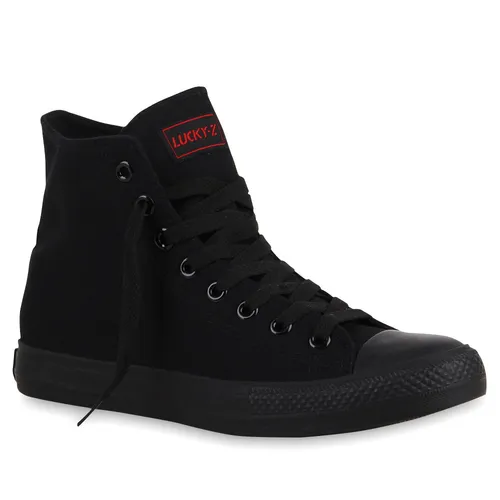 Mytrendshoe Herren High Top Sneakers Schnürer Sportschuhe 72046, Farbe: Schwarz Schwarz Lucky, Größe: 36