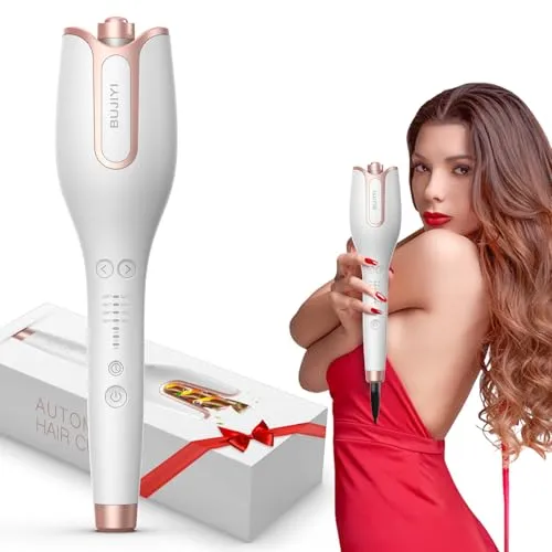 BUJIYI Lockenstab Automatisch,Lockenstab Große Locken mit mit 4 Temperatureinstellungen und 3 Heizzeitoptionen, Schnell Erhitzender Langanhaltende Frisur (Weiß)
