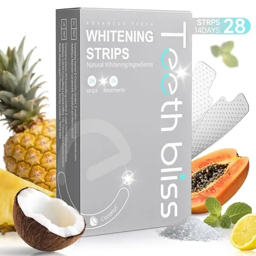 Whitening Strips Bleaching Zähne Streifen: Teethbliss 14-Tage Zähne Aufhellen Strips, Frei von Peroxiden, sicher für den Zahnschmelz, Zahnverfärbungen effektiv entfernen, Weiße Zähne für Kaffeetrinker