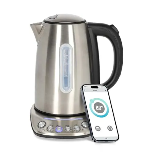 Nedis Black Week % SmartLife Wasserkocher Wi-Fi - 1,70 l Edelstahl, präzise Temperaturkontrolle von 70 bis 100 °C und um 360 Grad drehbar