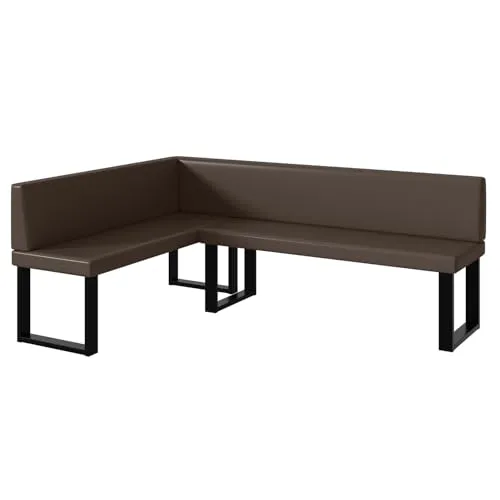 MEBLINI Eckbank für Esszimmer - Küchenbank - Essecke - Sitzecke Küche - Toni - U-Beine 142x196x87cm Links - Braun Kunstleder