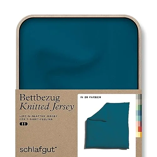 schlafgut Knitted Bio 27001, 200 x 200 cm in Petrol Deep - Bettdeckenbezug aus hochwertiger Bio-Baumwolle mit Elasthan, luftige und glatte Oberfläche, ideal für alle Jahreszeiten, sieht immer frisch aus ohne Bügeln.