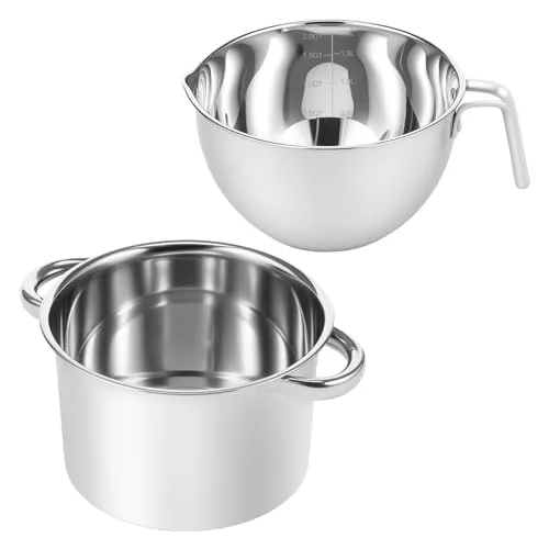 Wasserbad Schmelztopf Edelstahl,2.5L Wasserbad Schüssel und 1.8L Schmelztopf Schmelzschale mit Griff ,304 Edelstahl Schmelzschüssel,für Schokolade Creme Butter Kerzenwachs Machen Zucker Seifen