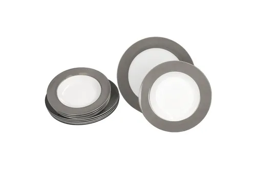 12tlg Tafelservice VARIANT GRAU für 6 Personen - Elegantes Porzellan Tafelservice für 6 Personen, ideal für jede Gelegenheit. Robust und spülmaschinengeeignet, perfekt für stilvolles Servieren von Speisen.