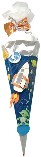 Schultüten-Bastelset 'Space' 680 mm - Schultüten für Jungen, 6-eckig in Blau mit Krepppapierverschluß – perfekt zum kreativen Gestalten und ein Highlight zur Einschulung!