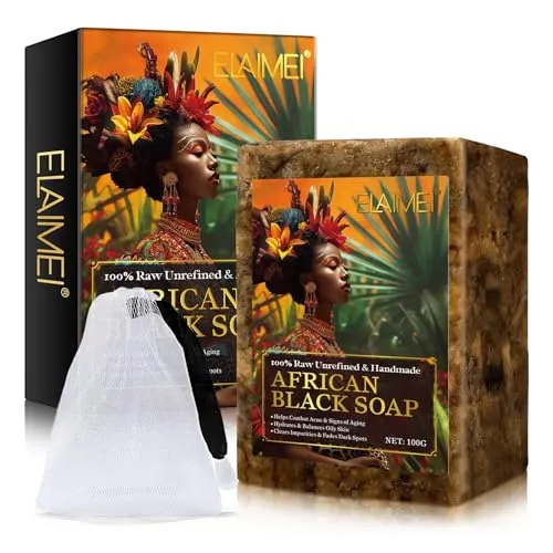 P-Beauty African Black Soap - Afrikanische Schwarze Seife Vegan, Naturseife für Gesicht, Körper & Haare - Gesichtsseife, Körperseife, Haarseife - Gegen Pickel, Mitesser & Unreinheiten - 1x100g