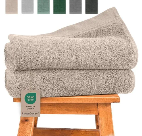 Hausfelder Premium Duschtuch 2er Set - Beige, 70x140 cm - Handtücher aus 100% Baumwolle mit 500 g/m², extrem saugfähig und weich, ideal für ein luxuriöses Abtrocknen im Badezimmer.