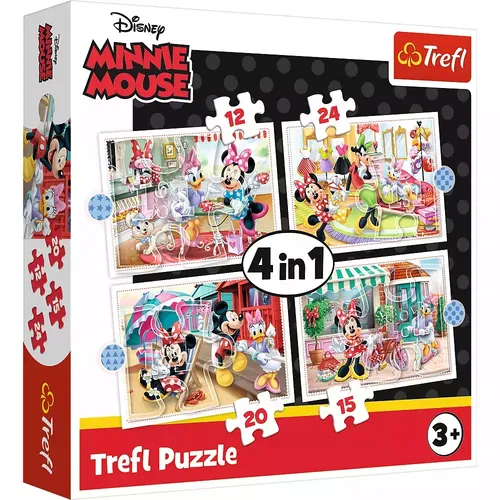 in 1 Puzzle - Disney Minnie Mouse, 4 verschiedene Puzzle mit 12-24 Teilen, perfekter Spaß für Geschwister und Puzzleliebhaber
