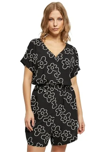 Urban Classics Viscose Belt Playsuit Schwarz 3XL - Sonstige Hosen: Femininer Jumpsuit aus glatter Viskose mit V-Ausschnitt und Gürtel für eine figurbetonte Silhouette, ideal für den Sommer.