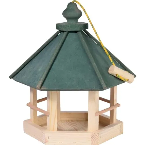 dobar® 90038FSCe Vogelfutterhaus - Hängendes 6-eckiges Massivholz-Futterhaus - Futterstationen für Wildvögel, aus FSC-zertifiziertem Kiefernholz, ideal für die Ganzjahresfütterung und harmonisches Design für jeden Garten.