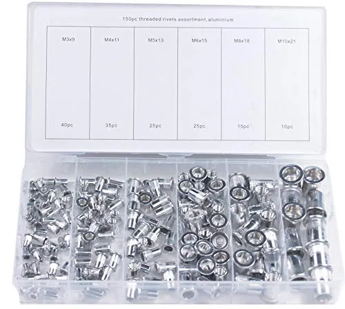 Craft-Equip 150 tlg. Alu Blindnietmuttern Set Gewindenieten Nieten Muttern