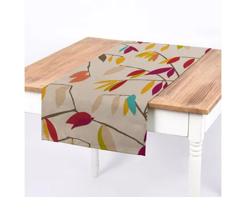 SCHÖNER LEBEN. Tischläufer SCHÖNER LEBEN. Tischläufer beige mit Blätter braun grün rot, handmade