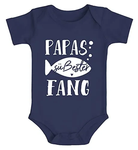 MoonWorks® Baby Body kurzarm Spruch Papas süßester Fang Babygeschenke Bio-Baumwolle Jungen & Mädchen navy 3-6 Monate