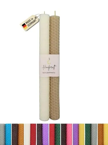 Wachsmann Bienenwachskerzen handgerollt, 100% Bienenwachs, 2er Set in vielen Farben, Made in Germany