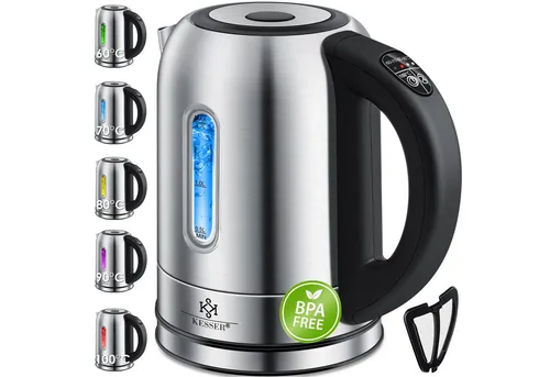 KESSER Edelstahl Wasserkocher 1.7 l 2200 W mit Temperaturwahl