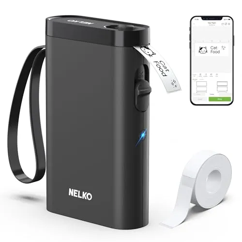 Nelko Etikettendrucker P21 - Tragbarer Bluetooth Labeldrucker - Drucker für Zuhause mit kabelloser Bluetooth-Verbindung und über 90 Schriftarten, ideal für kreative Etikettengestaltungen und Organisation.