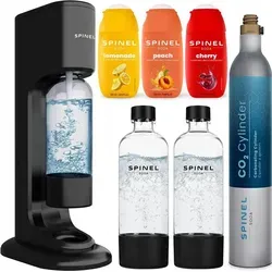 Spinel Soda BubbleON Wassersprudler Set mit 2 Flaschen und 3 Sirupen - Wassersprudler Set für bis zu 60 Liter Sprudelwasser, inklusive 3 vitaminangereicherte Sirupe. Spart bis zu 1.000 Plastikflaschen pro Jahr und ist ideal für umweltbewusste Genießer.