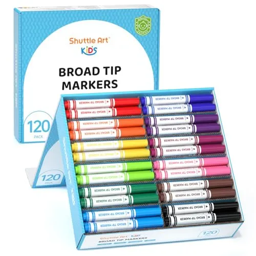 Shuttle Art Filzstifte Kinder auswaschbar, 120 Stück Filzstifte auswaschbar in 12 Farben, dickes Filzstift Set mit Verpackungsbox, Fasermaler für Lehrer, Schüler, Unterricht