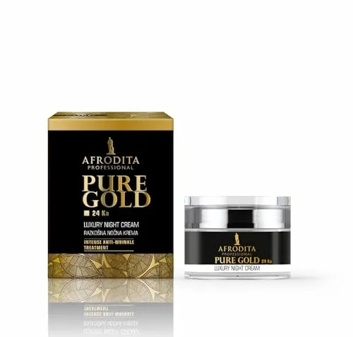 Afrodita Professional Pure Gold 24K Luxus Nachtcreme, Anti-Falten Gesichtscreme für reife trockene bis normale Haut, 50 ml, nährende 24 Karat Gold Pflege für glattere straffere Haut