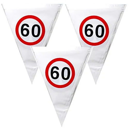 Top Ten 4 Meter Wimpelgirlande Verkehrsschild 60, 10 Wimpel 19 x 21cm Geburtstag Party