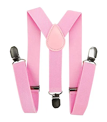 axy Kinder/Jungen Hosenträger-Y Form breit 2,5 cm mit 3 Starken Clips, kombinierbar mit Fliege - Uni Farben HTK25-1 (für Kinder (6 Monaten - 6 Jahre alt), Pink)