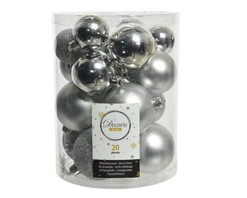 Kaemingk Weihnachtsbaumkugel, Weihnachtskugeln Kunststoff 4-6cm Mix 20er Set - Silber