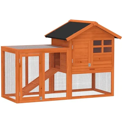 PawHut Hasenstall 2 Etagen aus Holz mit Freilaufgehege - Robuster Kaninchenstall für Innen und Außen mit wetterfestem Bitumendach. Bietet optimalen Schutz und einfachen Zugang zur Reinigung. Ideal für 2 Kaninchen, sorgt für ein komfortables Zuhause.