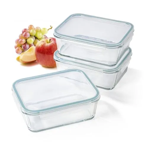 GOURMETmaxx Glas-Frischhaltedosen Klick-It 3 Dosen 1,6 L | Als Brotdose oder für Meal Prep | Spülmaschinen- Mikrowellen- und Gefrierschrankgeeignet | Aufbewahrungsbox-Deckel