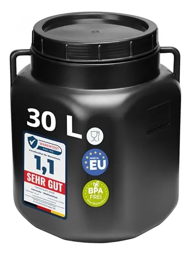 Garronda 30 Liter BPA-freies quadratisches Fass und Futtertonne Weithalsfass Wassertank und Behälter mit Deckel für Sauerkraut sowie Surfass Pökelfass für Fleisch GD-0088, Schwarz