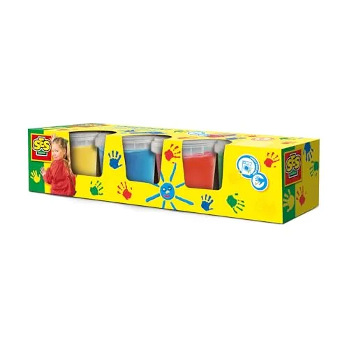 SES Vingerverf in Basis Farben 4x150 ml - Fingerfarbe in 4 klassischen Farben (gelb, blau, rot, grün), ideal für kreative Kinderprojekte. Gut deckend, leicht auswaschbar und glutenfrei – perfekt für unbeschwertes Malvergnügen!
