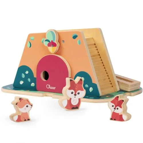 Chicco, Holzspielzeug, Der Fuchsbau, Montessori-Spiel, 3 Exklusive Figuren, Balance-Aktivitäten, Entdecke das Universum My Wood Friends, Mädchenspielzeug, Kinderspielzeug ab 2 Jahren, Geschenkidee