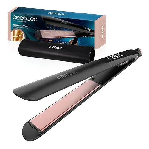Cecotec Schmales Glätteisen mit Kabel Lisse Keratin Essence Black | Temperaturbereich 130–230 °C, HeatMax-Funktion für Schnelle Temperaturerreichung, Arganöl, Schnelles, Perfektes Glätten