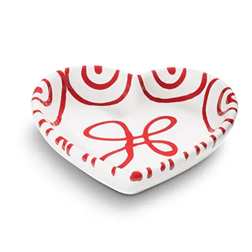 GMUNDNER KERAMIK Herzschale Rotgeflammt - Snackschalen & Dipschalen, handgemachte Herzschale aus Österreich, ideal für Kekse und Co, spülmaschinengeeignet und mikrowellenbeständig.