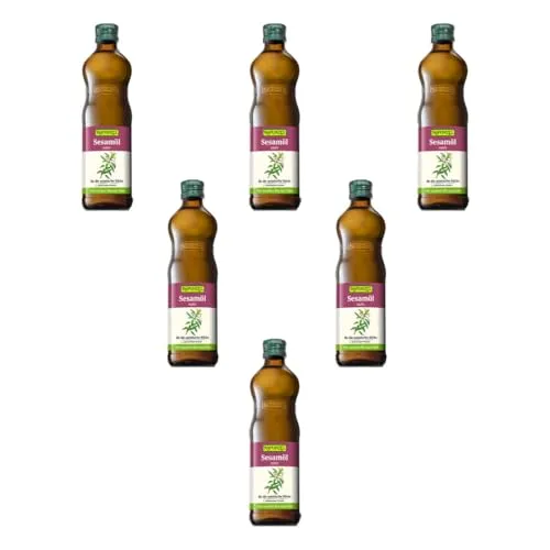 Rapunzel Sesamöl nativ 0,5 l - 6er Pack - Speiseöle - Hochwertiges Sesamöl mit fein-nussigem Geschmack, ideal für asiatische Reis- und Gemüsegerichte im praktischen 6er Sparpack.