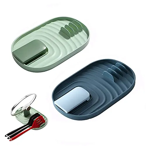 XPOOP 2-Teiliger Topfdeckel und Löffelhalter, Küchenutensilienablage, Topfdeckelablage, Löffelablageablage, Topfdeckelablage und Besteckablage zur Vermeidung von Tropfflecken (Blau und Grün)