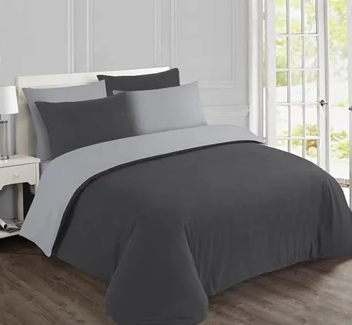 Vision Bettwäsche aus Flanell, Anthrazit/Grau, wendbar, Bettbezug 260 x 240 cm, mit 2 passenden Kissenbezügen, 65 x 65 cm, 100% Baumwollflanell