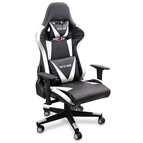Patiomage 218 Gamingstuhl in Weiß von LACESTONE - Drehstuhl mit Kopfstütze, gepolstert und ideal für Gamer bis 136 kg. Ergonomisches Design für stundenlangen Komfort.