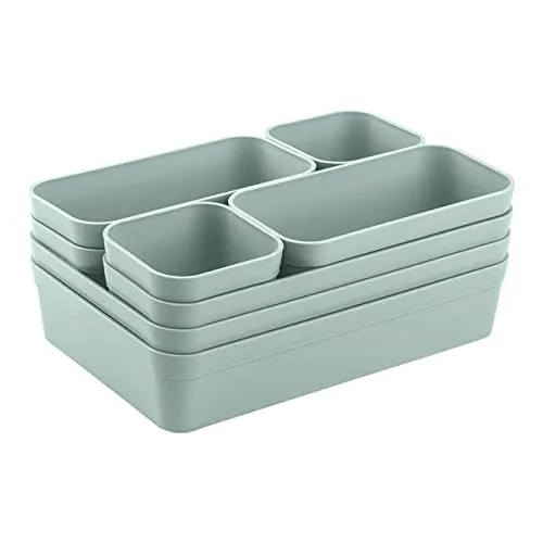 Gariella 1x Schubladen-Organizer Set Aufbewahrungs-Box Einteiler Trenn-System verstellbar Utensilien Stauraum Wohn-Badezimmer Kunststoff pastell-grün