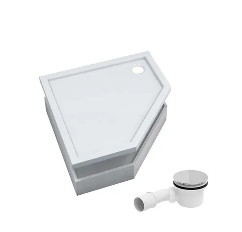 Aquabad® Duschwanne BASIC Smooth White, Fünfeck - Duschwanne aus hochwertigem Acryl, inkl. Styroporträger und Ablaufgarnitur, ideal für platzsparende Bäder mit elegantem Design.