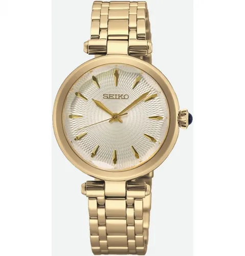 Seiko Damen Analog Quarz Uhr SRZ554P1 - Edelstahl Armbanduhr mit kratzfestem Hardlexglas, wasserdicht bis 50m und elegantem Design für jeden Anlass.