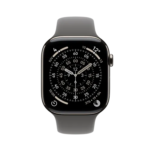 Apple Watch Series 11 GPS + Cellular 46mm - Gesundheitsmonitoring in Titanium - Smartwatch mit Hypertonie-Erkennung und Schlafindex für optimale Gesundheitsüberwachung, ausgestattet mit einem leichten Natural Titanium Gehäuse und Stone Grey Sport Band.