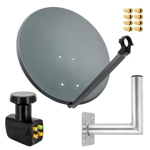 Premium X Satelliten-Komplettanlage 80cm - SAT-Antenne mit 80 cm Spiegel in Anthrazit, pulverbeschichtet für Korrosionsschutz. Unterstützt 4K Ultra HD und bietet hohe Signalqualität bei jedem Wetter.