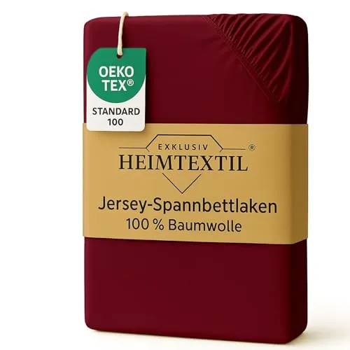 EXKLUSIV HEIMTEXTIL Jersey Spannbettlaken Premium Marke 120 x 200 cm 100% Baumwolle Öko - Tex Zertifiziert, Markenqualität, Matratzenhöhe bis 25 cm, Bordeaux