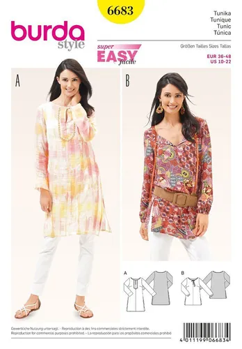 Burda 6683 Kleid Tunika DAMEN Nähmuster Größen 10