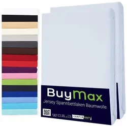 Buymax Spannbettlaken 2-er Set, Doppelpack, Bettlaken, Jersey 100% Baumwolle, Gummizug: rundum, (2 Stück), 90x200 100x200 140x200 160x200 180x200 cm, Matratzen bis 25 cm Höhe weiß 180 cm x 200 cm