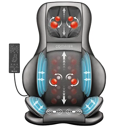 COMFIER Massagesitzauflage Shiatsu mit Knet- und Vibrationsmassage - Massagegerät für ultimative Entspannung zu Hause. Die ergonomische Sitzauflage bietet Knet-, Rollen- und Vibrationsmassage zur Linderung von Verspannungen und Rückenschmerzen.