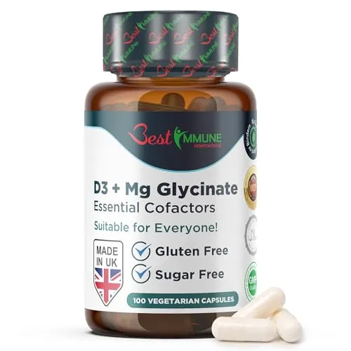 Immune International Magnesiumglycinat 400 mg + Vitamin D3 1000 IE 100 Vegetarische Kapseln
