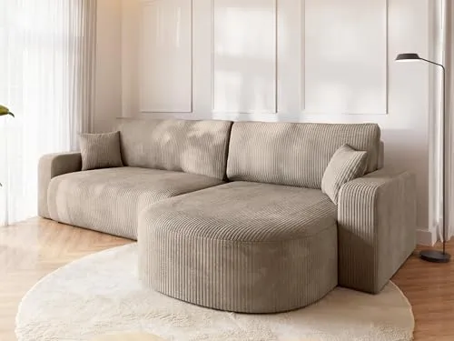 BROMARKT Ecksofa mit Schlaffunktion und Bettkasten - Sofas & Couches – Hochwertiges Cordstoff-Ecksofa mit Schlaffunktion und großem Bettkasten für optimalen Komfort und modernen Look in Ihrem Wohnzimmer.